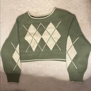 Elodie Olive and Cream Argyle Sweater